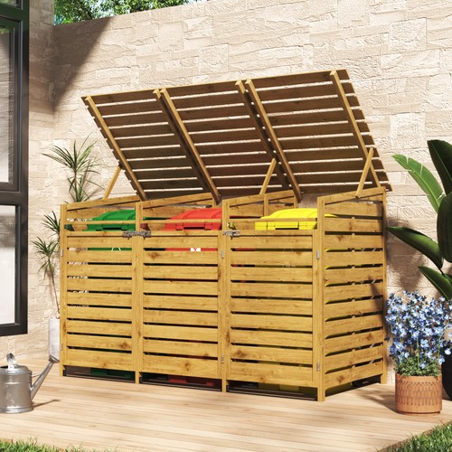 Triple wooden wheelie bin - wooden,