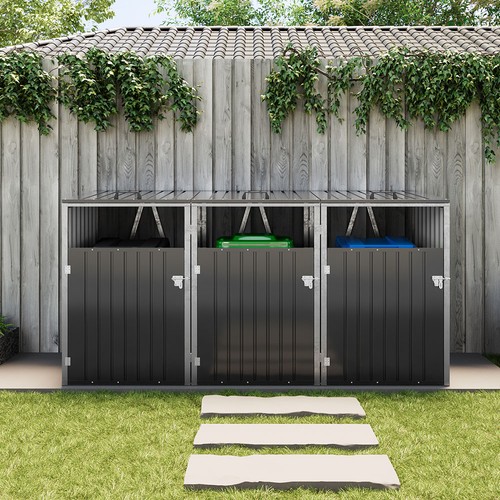Outside metal bin shed triple - metal,